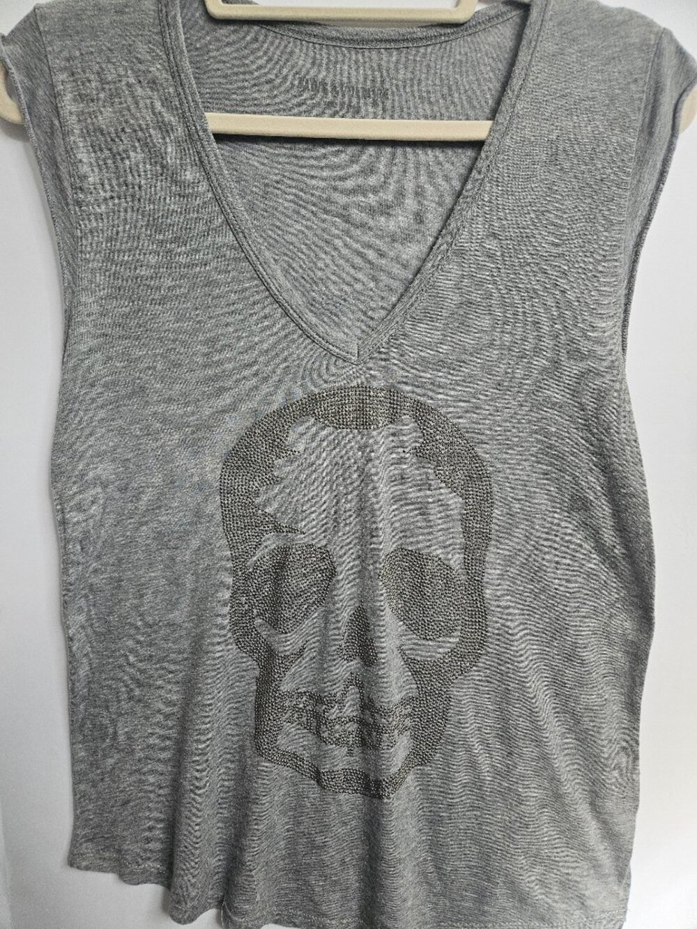 Zadig & Voltaire Brooklyn Strass Skull Tank Top S Gray Rhinestone